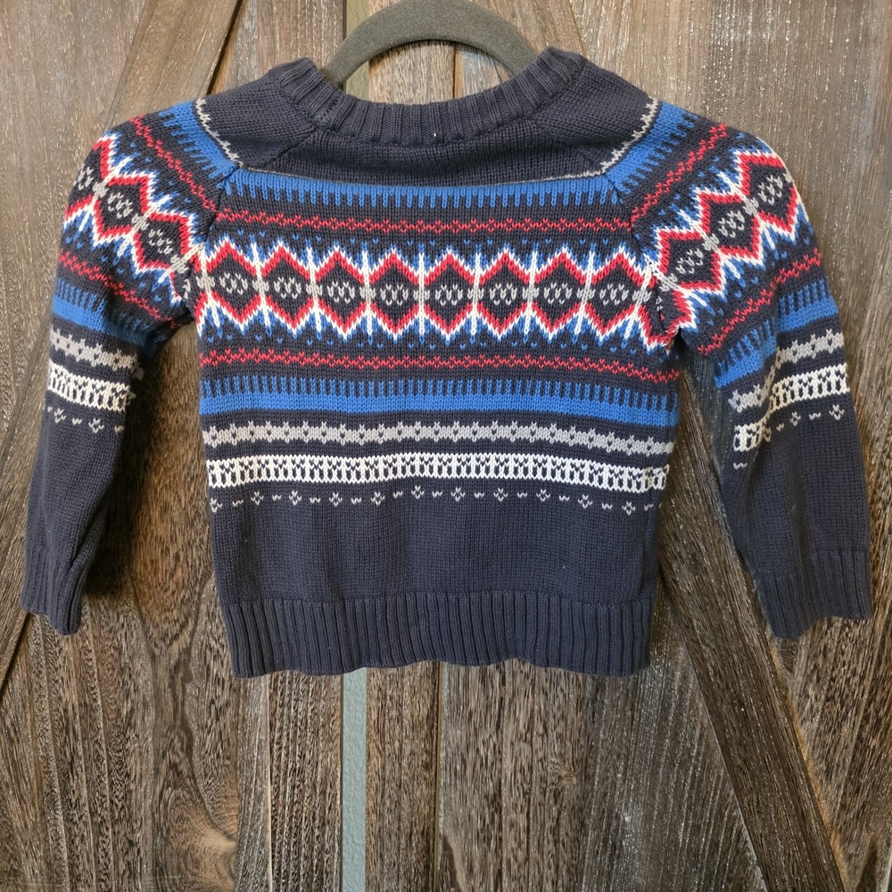 Tea Sweater Toddler Size XSmall (2-3) Fair Isle Blue Grey White Unisex Crew Neck
